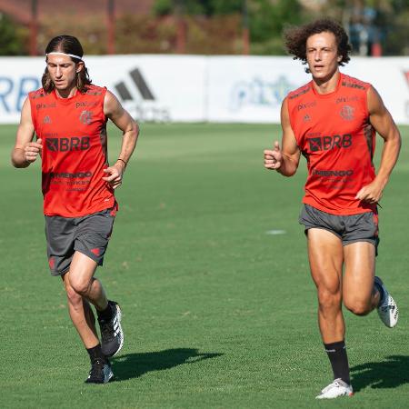 Filipe Luís e David Luiz, jogadores do Flamengo, treinam no Ninho do Urubu - Alexandre Vidal/Flamengo - Alexandre Vidal/Flamengo