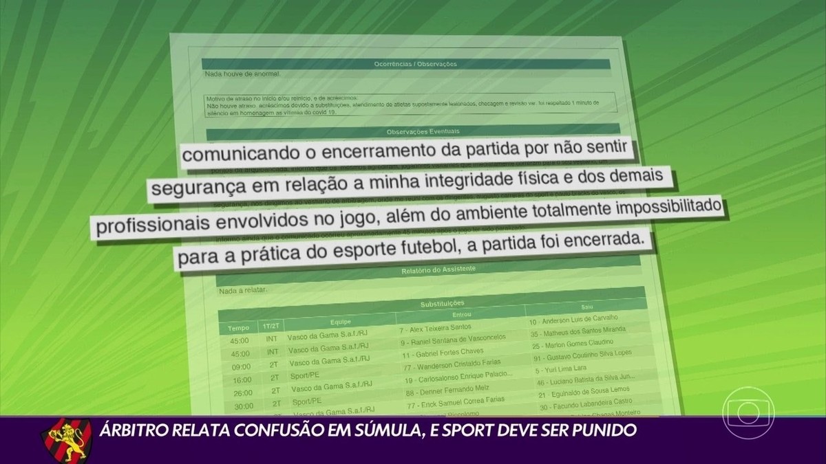 Súmula de Sport x Vasco explica encerramento: "Ambiente totalmente impossibilitado" – Globo