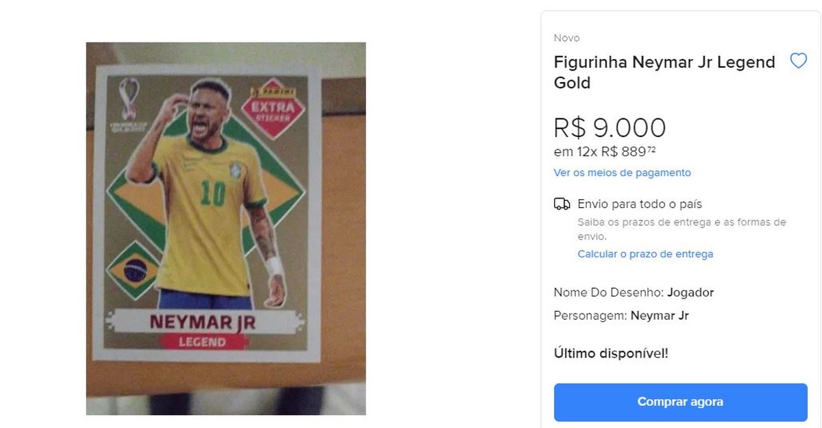 Figurinha 'impossível' de Neymar no álbum da Copa chega a valer mais de sete salários mínimos; entenda – Globo