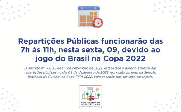 Prefeitura estabelece horário especial em razão ao jogo da Seleção … – Prefeitura Municipal de São José do Norte